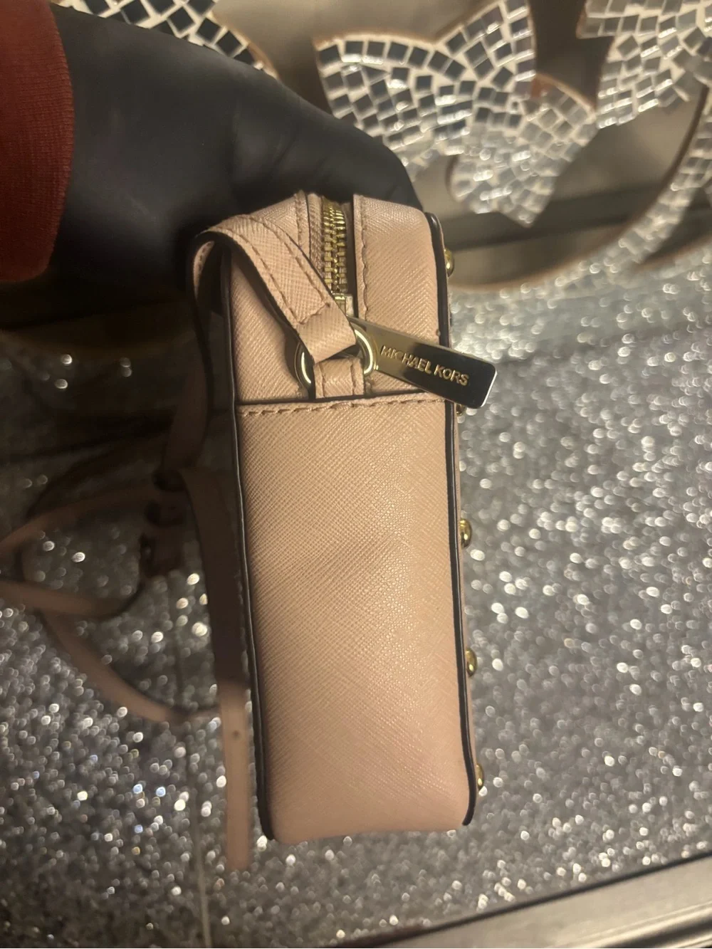 💕Michael Kors Pebbled Leather Studded Crossbody Bag in Light Pink